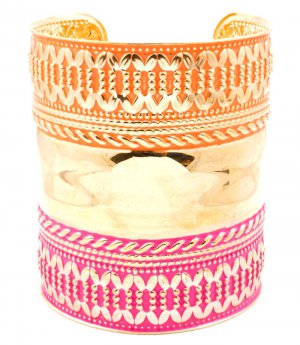 Orange Bracelet Cuff Painted Metal Casting 3 Inch Width 13132-1840GDORG