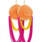 Orange Earring Linear Drop Fish Hook Disc Painted Multi Layered 5 1 4 Inch Drop 13135-1510AGORG