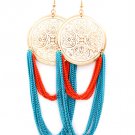 White Earring Linear Drop Fish Hook Disc Painted Multi Layered 5 1 4 Inch Drop 13135-1510AGWTA