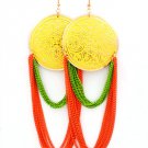 Yellow Earring Linear Drop Fish Hook Disc Painted Multi Layered 5 1 4 Inch Drop 13135-1510AGYEW