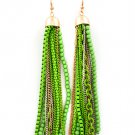 Green Earring Linear Drop Fish Hook Bead Chain Box Chain Mesh Chain Tassel 4 1 4 Inc 13135-1513TTGRN