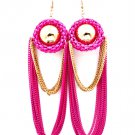 Fuschia Earring Linear Drop Fish Hook Metal Casting Mesh Chain Interlaced Patina Tex 13135-1514GDFSH