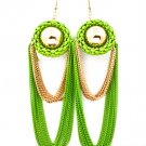 Green Earring Linear Drop Fish Hook Metal Casting Mesh Chain Interlaced Patina Textu 13135-1514GDGRN