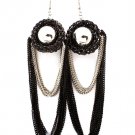 Black Earring Linear Drop Fish Hook Metal Casting Mesh Chain Interlaced Patina Textu 13135-1514RDBLK