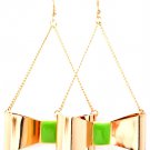 Green Earring Chandelier Drop Fish Hook Ribbon Enamel 2 3 4 Inch Drop 13135-1520GDGRN