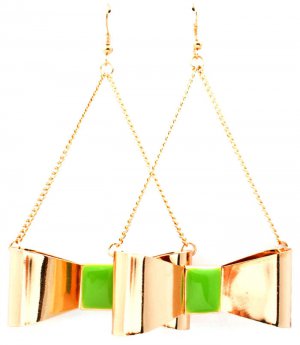 Green Earring Chandelier Drop Fish Hook Ribbon Enamel 2 3 4 Inch Drop 13135-1520GDGRN
