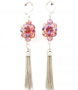 Purple Earring Pin Catch Beads Acrylic Stones Faceted Tassel 1 1 2 Inch Drop Nickel  21415-1552RDPUR