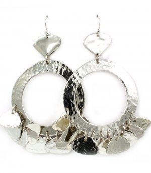 Silver Colored Earring Fish Hook Metal Casting Charms Metal Petals 4 Inch Drop 25185-3014RDSIV