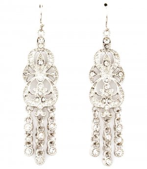 Clear Earring Fish Hook Crystal Studs Fringe Texture 2 Inch Drop 4715-0616RDCLR