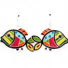 Multi Colored Earring Fish Hook Fish Enamel 17 Mm Drop Nicekl And Lead Compliant / 4715-0723SVMLT
