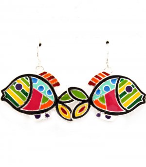 Multi Colored Earring Fish Hook Fish Enamel 17 Mm Drop Nicekl And Lead Compliant / 4715-0723SVMLT