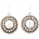 Clear Earring Fish Hook Crystal Studs Engraved Disc Trust Texture 23 Mm Drop 4715-0730ASCLR