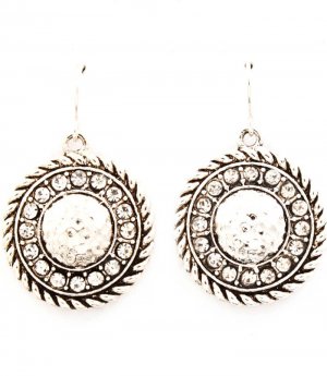 Clear Earring Fish Hook Crystal Studs Engraved Disc Trust Texture 23 Mm Drop 4715-0730ASCLR
