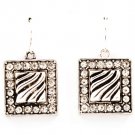 Clear Earring Fish Hook Crystal Studs Engraved Square Shape Faith Hope Love Texture 2 4715-0734ASCLR
