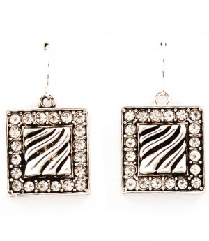 Clear Earring Fish Hook Crystal Studs Engraved Square Shape Faith Hope Love Texture 2 4715-0734ASCLR