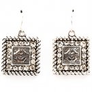 Clear Earring Fish Hook Crystal Studs Engraved Square Shape Joy Heart Texture 20 Mm D 4715-0736ASCLR