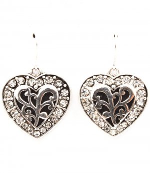 Clear Earring Fish Hook Crystal Studs Engraved Heart Follow Your Heart Texture 20 Mm  4715-0737ASCLR