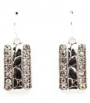 Clear Earring Fish Hook Crystal Studs Engraved Rectangular Shape Faith Hope Love Text 4715-0740ASCLR