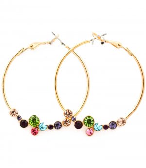 Multi Colored Earring Pin Catch Hoop Crystal Studs 1 3 4 Inch Drop Nickel And Lead Co 4715-0799GDMLT