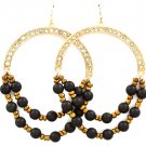 Black Earring Fish Hook Pearl Crystal Studs Bead Multi Layered 2 1 2 Inch Drop Nickel 4715-0803GDBLK