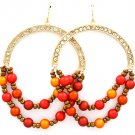 Red Earring Fish Hook Pearl Crystal Studs Bead Multi Layered 2 1 2 Inch Drop Nickel A 4715-0803GDRED