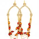 Red Earring Fish Hook Pearl Crystal Studs Bead Multi Layered 3 Inch Drop Nickel And L 4715-0805GDRED