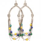 Multi Colored Earring Fish Hook Pearl Crystal Studs Bead Multi Layered 3 Inch Drop Ni 4715-0805RDMLT