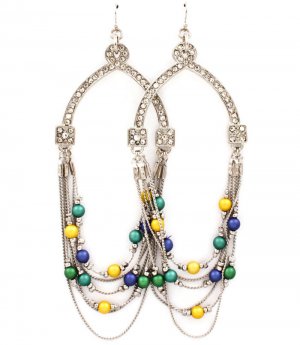 Multi Colored Earring Fish Hook Pearl Crystal Studs Bead Multi Layered 3 Inch Drop Ni 4715-0805RDMLT