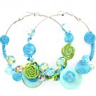 Blue Earring Pin Catch Hoop Pearl Bead Nacre Spiral Prints 1 1 2 Inch Drop 4715-0843RDBLU