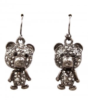 Black Earring Fish Hook Crystal Studs Teddy Bear Pave Set Moving Joint 19 Mm Drop 11315-1458BNBLK