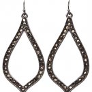 Black Earring Fish Hook Crystal Studs Tear Drop Pave Set 1 3 4 Inch Drop 11315-1535BNBLK