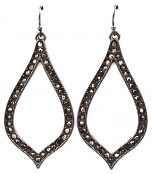 Black Earring Fish Hook Crystal Studs Tear Drop Pave Set 1 3 4 Inch Drop 11315-1535BNBLK