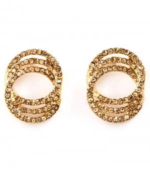 Brown Earring Post Earring Crystal Studs Hoops Link Pave Set 23 Mm Drop 11315-2272GDBRO