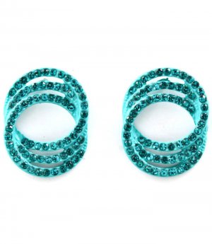 Teal Earring Post Earring Crystal Studs Hoops Link Pave Set 23 Mm Drop 11315-2272TEL