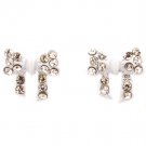 White Earring Post Earring Crystal Studs Ribbon Pave Set 10 Mm Drop 11315-2299WHT
