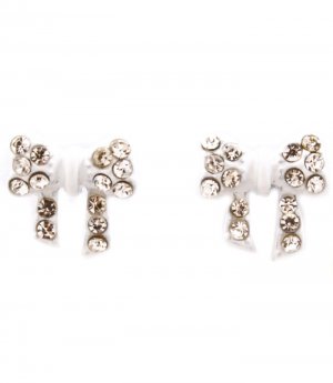 White Earring Post Earring Crystal Studs Ribbon Pave Set 10 Mm Drop 11315-2299WHT