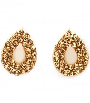 Brown Earring Post Earring Crystal Studs Tear Drop Pave Set 14 Mm Drop 11315-2304GDBRO