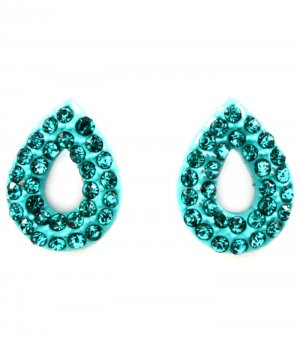 Teal Earring Post Earring Crystal Studs Tear Drop Pave Set 14 Mm Drop 11315-2304TEL