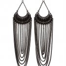 Black Earring Linear Drop Fish Hook Stud Cresent Acrylic Stone Multi Layered 7 1 2 I 11315-4049BKBLK