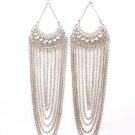 Silver Colored Earring Linear Drop Fish Hook Stud Cresent Acrylic Stone Multi Layere 11315-4049RDSIV