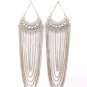 Silver Colored Earring Linear Drop Fish Hook Stud Cresent Acrylic Stone Multi Layere 11315-4049RDSIV