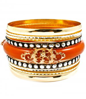 Brown Bracelet Bangle Stackable Various Hoops Filigree Porcelain Texture 2 Inch Wid 116112-4041GDBRO