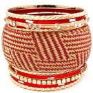 Red Bracelet Bangle Stackable Faux Leather Crystal Studs Various Hoops Prong Set 2 1 11622-1120GDRED