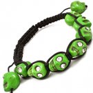 Green Bracelet Cord Shambella Adjustable Crystal Studs Skulls 5 Inch Long 11622-1413GRN