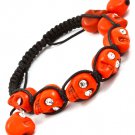 Orange Bracelet Cord Shambella Adjustable Crystal Studs Skulls 5 Inch Long 11622-1413ORG