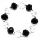 Black & White Bracelet Stretch Glass Bead 15 Mm Width 11622-99155RDBKW