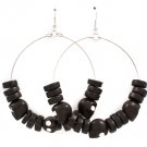 Black Earring Fish Hook Hoop Wood Bead Crystal Studs Skull Texture 2 1 2 Inch Drop 11625-0504RDBLK