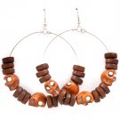 Brown Earring Fish Hook Hoop Wood Bead Crystal Studs Skull Texture 2 1 2 Inch Drop 11625-0504RDBRO