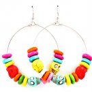 Multi Colored Earring Fish Hook Hoop Wood Bead Crystal Studs Skull Texture 2 1 2 Inc 11625-0504RDMLT