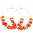Orange Earring Fish Hook Hoop Wood Bead Crystal Studs Skull Texture 2 1 2 Inch Drop 11625-0504RDORG